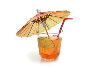 Fototapeta na wymiar Elegant Cocktail Umbrella - Isolated Single Object on White Background. Perfect for Macro Shots and Remote Work