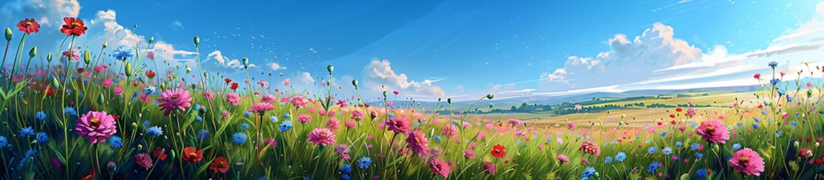 Blossoming Dreams A Journey Through a Field of Colorful Flowers Generative AI