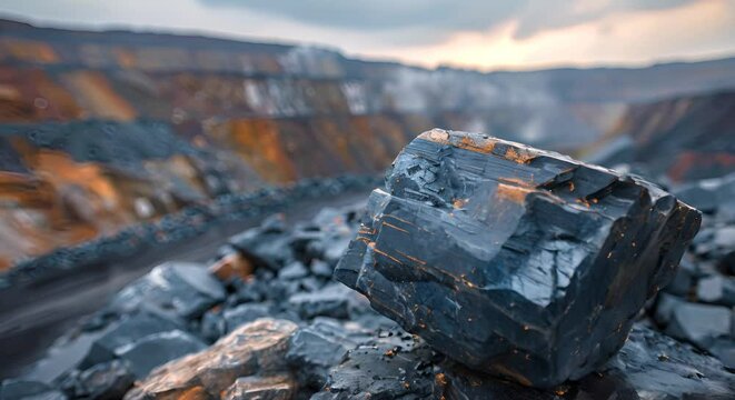 Cobalt ore against a blurred industrial mine, battery&rsquo;s heart