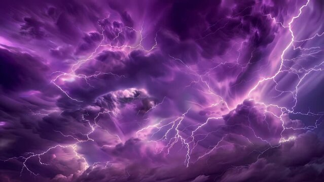 Purple thunderclouds and lightning are powerfully depicted. This piece makes you feel the threat and beauty of nature.
