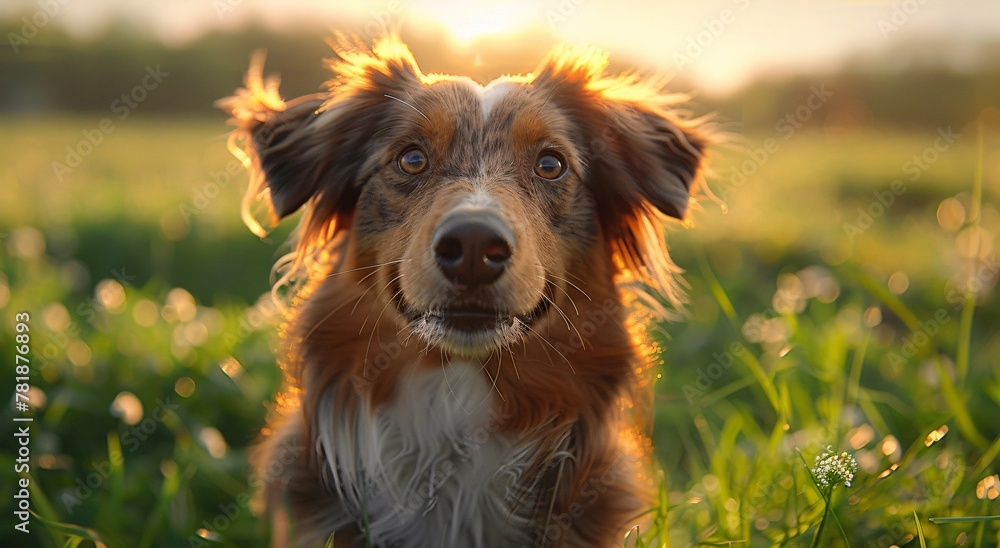 Poster the joyful canine a portrait of a happy dog in a field of grass generative ai
