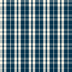 Seamless plaid patterns in dark blue and beige for textile design. Tartan plaid pattern with square-shaped graphic background for a fabric print. Vector illustration.