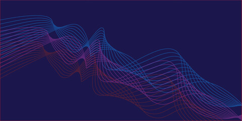 Abstract blue and red dynamic wavy line dotted texture ,Dark blue background with copy space.