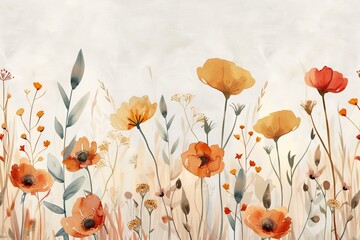 Retro Watercolor Blossoms flowers 