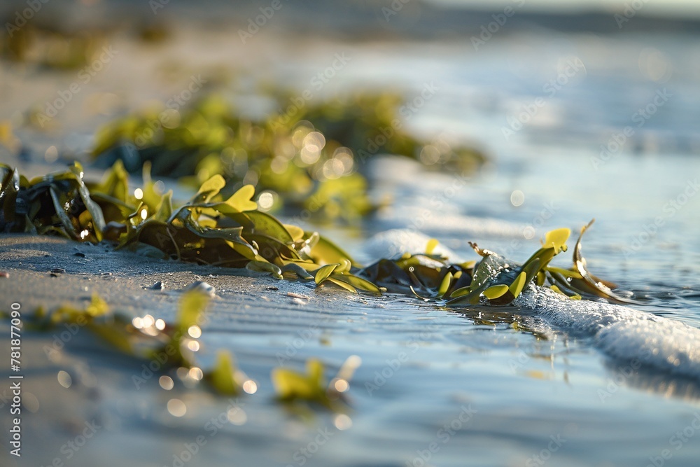 Poster seaside serenity a close-up view of the ocean's edge generative ai