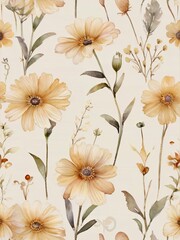 Retro Watercolor Blossoms flowers 