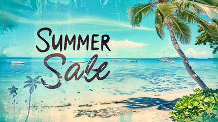 Summer sale background. Vintage travelling advertising . Sun, sea, relax. - 781877651
