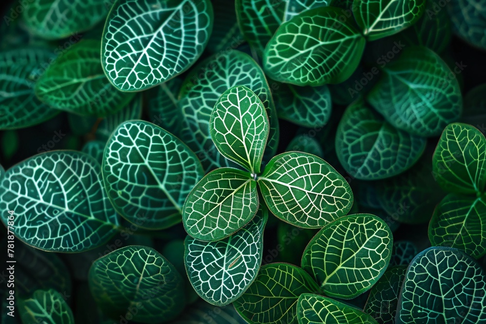 Poster vibrant nature a close-up view of green leaves with intricate patterns generative ai