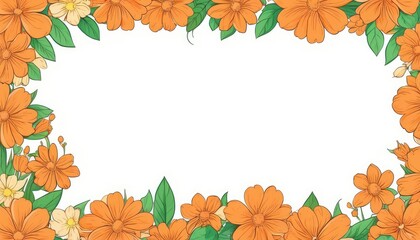 Radiate warmth with our hand-drawn orange floral frame illustration. A blank canvas invites your text or photo, adding a cozy touch to your design