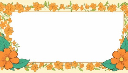 Naklejka na ściany i meble Radiate warmth with our hand-drawn orange floral frame illustration. A blank canvas invites your text or photo, adding a cozy touch to your design