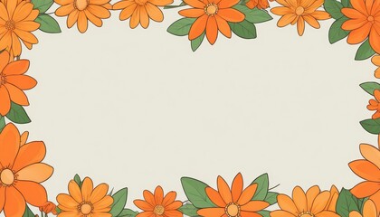 Radiate warmth with our hand-drawn orange floral frame illustration. A blank canvas invites your text or photo, adding a cozy touch to your design
