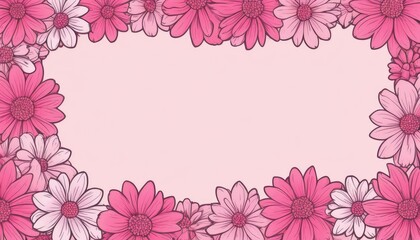 Fototapeta premium Embrace elegance with our hand-drawn pink floral frame illustration. A blank canvas awaits your text or photo