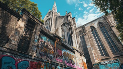 magnificent Cathedral with graffiti  