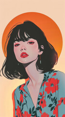 Vibrant manga style woman illustration