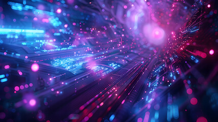 Obraz premium Futuristic Neon Dreams: 3D Illustration of Blue and Purple Sci-Fi Techno Lights