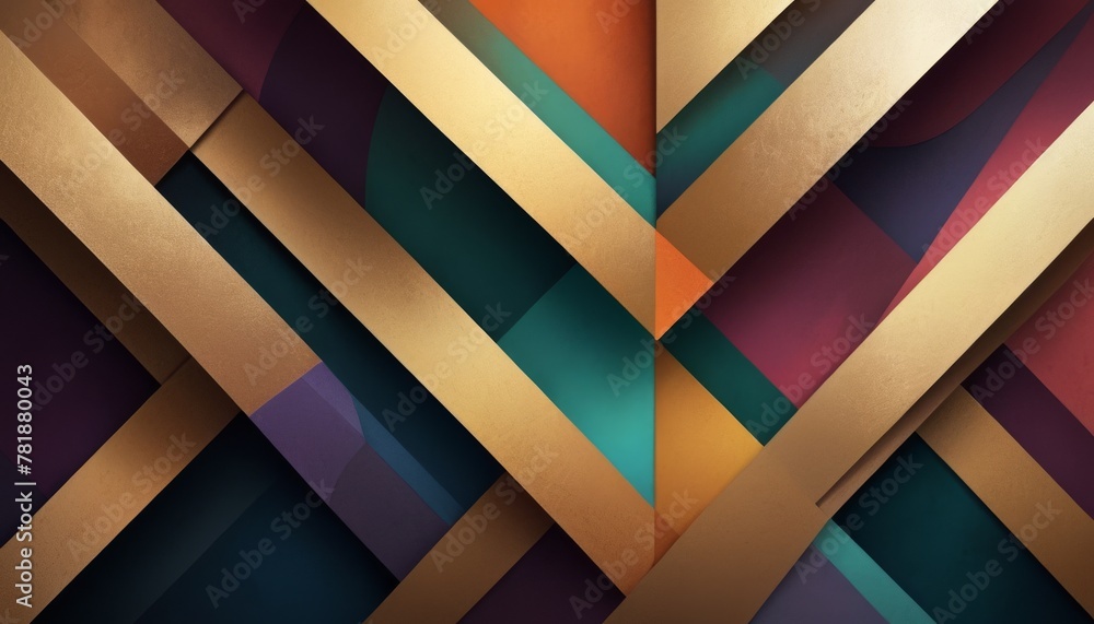 Aufkleber sharp geometric shapes intersect, creating a pattern of gold and jewel tones, evoking a sense of mod