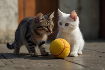 cats are playing ball