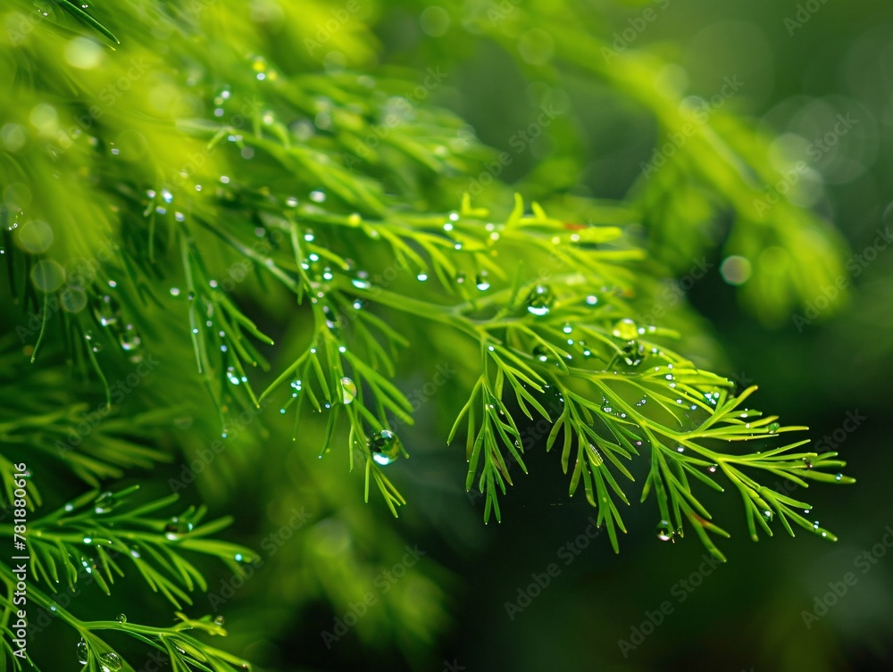 Poster Drops of Rain on a Pine Tree Generative AI