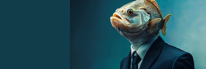 Fish in a Business Suit, Animal Businessman, Funny Sea Boss, Fish Headed Man in a Business Suit - obrazy, fototapety, plakaty