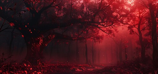 The Crimson Path A Journey Through a Hauntingly Beautiful Forest Generative AI