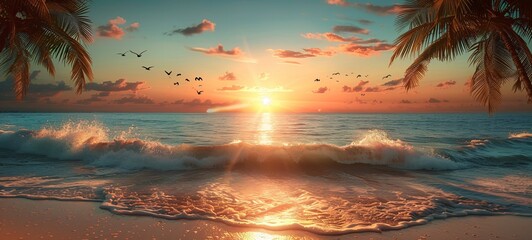 Sunset at the Beach A Serene Escape Generative AI