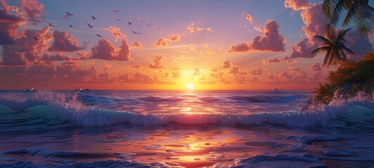 Radiant Dawn A Serene Oceanic Sunrise Generative AI - obrazy, fototapety, plakaty