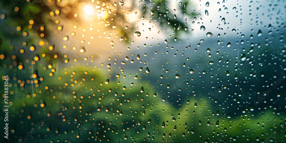 Poster reflections of a rainy day a close-up view of drops on a window generative ai