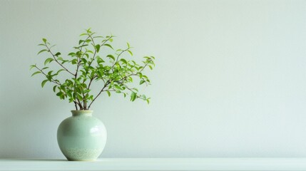 Beautiful Green Plant leaf In a Ceramic Vase on White Background for Interior Decoration