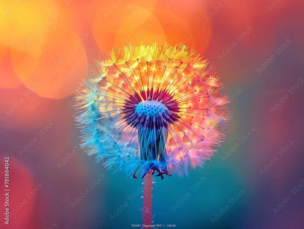 Poster vivid dreamscape a dandelion in a colorful blurred background generative ai