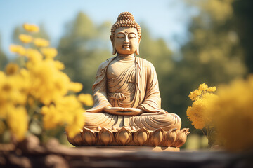 Fototapeta premium Buddha sculpture image. Buddhist religion. Topics related to the Buddhist religion. Asian country. Asian country. China. Japan. Thailand. Spirituality and relaxation.