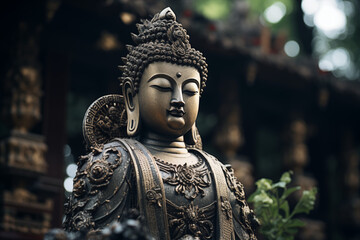 Buddha sculpture image. Buddhist religion. Topics related to the Buddhist religion. Asian country. Asian country. China. Japan. Thailand. Spirituality and relaxation. - obrazy, fototapety, plakaty