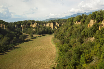 The typical landscape with Sandstone of Valdarno (Arno Valley) in Tuscany.