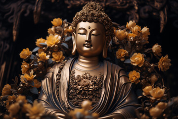Fototapeta premium Buddha sculpture image. Buddhist religion. Topics related to the Buddhist religion. Asian country. Asian country. China. Japan. Thailand. Spirituality and relaxation.