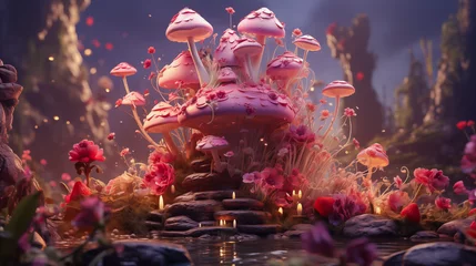 Foto op Plexiglas Aubergine ファンタジックな風景、妖精のお茶会のジオラマ