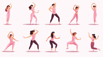 Pose of people exercising in pink clothes female 2d