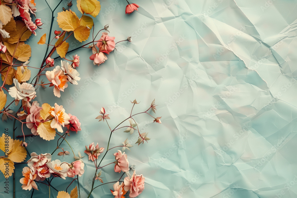 Aufkleber slide background with colorful leaves and flowers framing on a white paper background. created with 