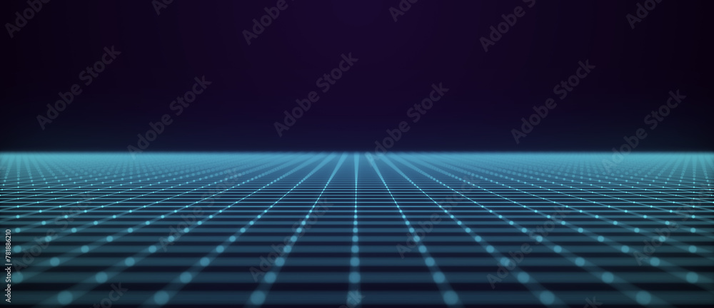 Aufkleber Perspective grid background. Network connection structure. Abstract wireframe landscape. Abstract mesh background. 3d rendering.