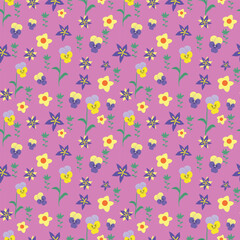 Fototapeta premium Heartsease pansy flowers vector pattern design illustration