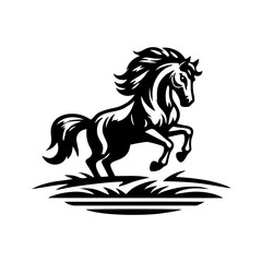 Horse logo vector. Standing stallion vector logo. black and white horse logo design