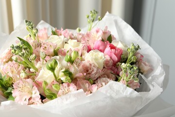Beautiful bouquet of fresh flowers, closeup view