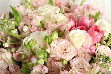 Beautiful bouquet of fresh flowers, closeup view