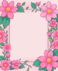 Embrace elegance with our hand-drawn pink floral frame illustration. A blank canvas awaits your text or photo
