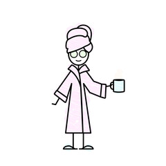 spa day, girl with a robe on, morning routine vector doodle sketch illustration