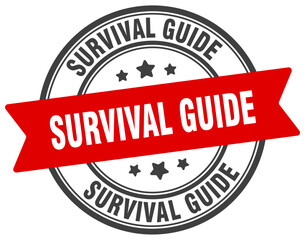 survival guide stamp. survival guide label on transparent background. round sign