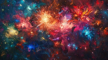Fototapeta na wymiar Celebration of Life A Vibrant and Colorful Display of Fireworks and Cosmic Imagery Generative AI