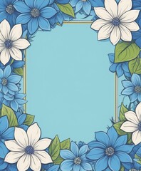 Dive into tranquility with our hand-drawn blue floral frame illustration. An open space awaits your text or photo