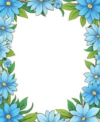 Fototapeta na wymiar Dive into tranquility with our hand-drawn blue floral frame illustration. An open space awaits your text or photo