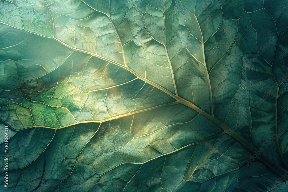 Poster the veins of nature a close-up view of a leaf's vascular system generative ai