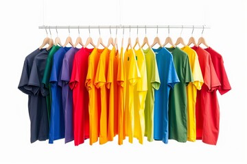 Row of multicolored shirts on a clothes rail