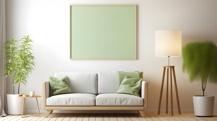 modern living room with sofa,A green living room with a green wall and a green sofa with a lamp on it